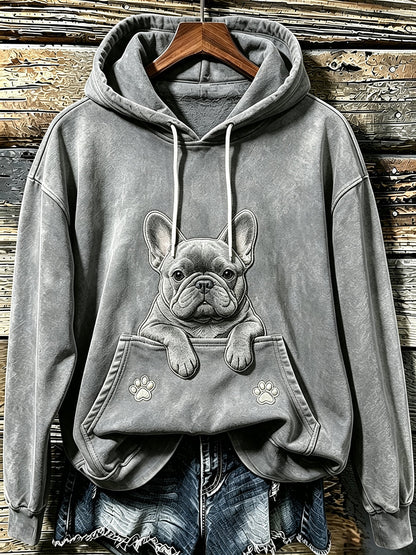 Kvinnors söta franska bulldog & tassar Skriv ut Mysig Hoodie.