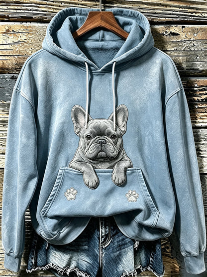 Kvinnors söta franska bulldog & tassar Skriv ut Mysig Hoodie.