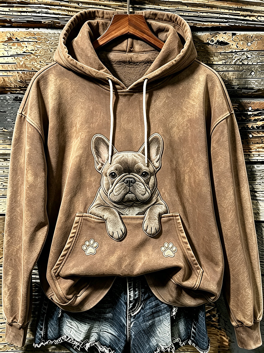 Kvinnors söta franska bulldog & tassar Skriv ut Mysig Hoodie.