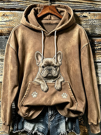 Kvinnors söta franska bulldog & tassar Skriv ut Mysig Hoodie.