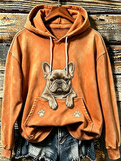 Kvinnors söta franska bulldog & tassar Skriv ut Mysig Hoodie.