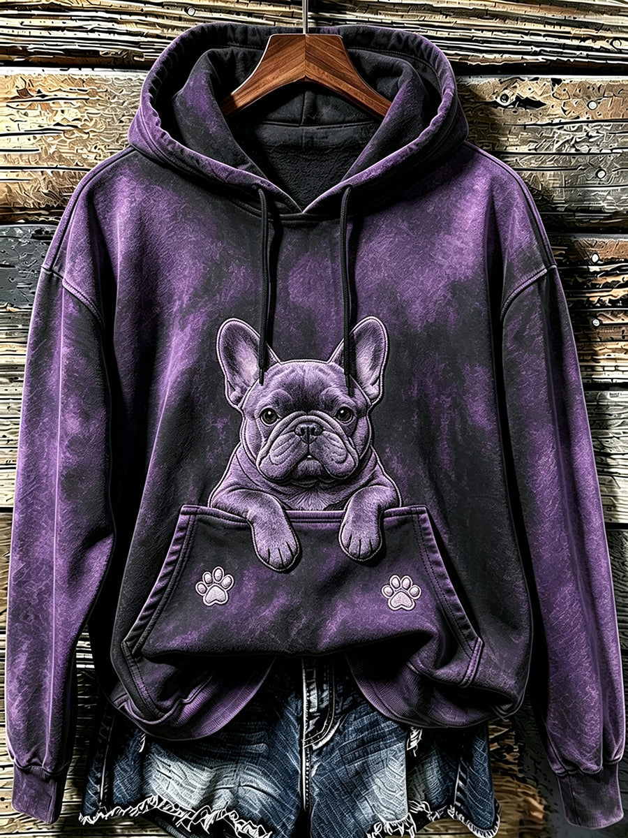 Kvinnors söta franska bulldog & tassar Skriv ut Mysig Hoodie.