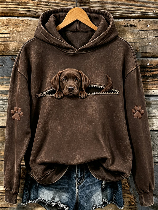 Kvinnors söta kikande choklad Labrador retriever & tassar Skriv Huvad