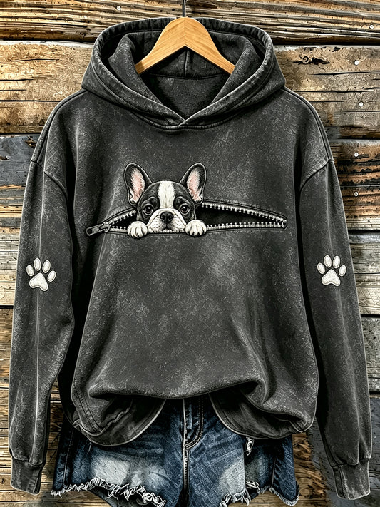 Kvinnors söta kikande franska bulldogg & tassar Skriv ut Hooded sweatshirt
