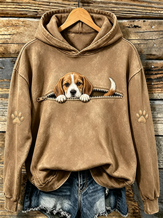Kvinnors söta kikande Beagle & tassar Print Huvad
