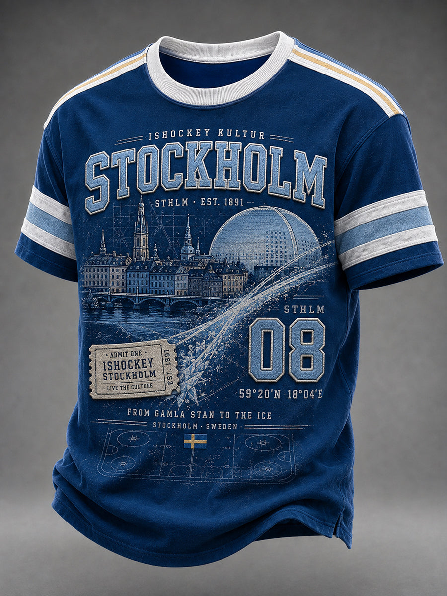 Mäns Vintage Stockholm Sverige Ishockey Korta T-shirt