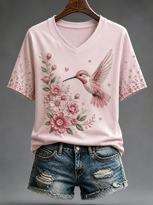 Kvinnors Kolibri Konst Skriv ut kortärmad T-shirt