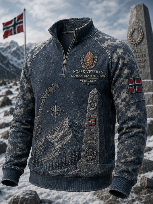 Herrtröja i norsk militärstil med halvdragkedja och ståkrage