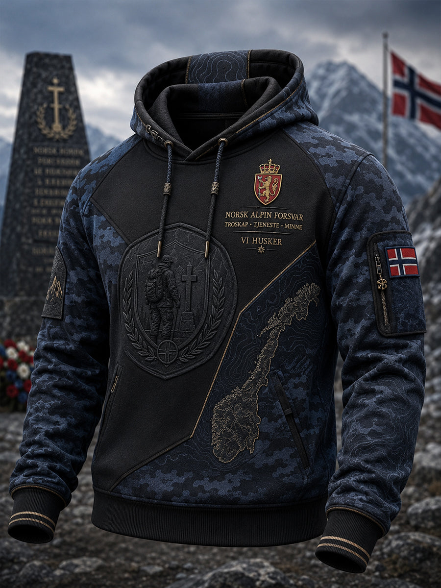 Mäns norska militär resa överdimensionerad drop-Shulder Hoodie med fickar