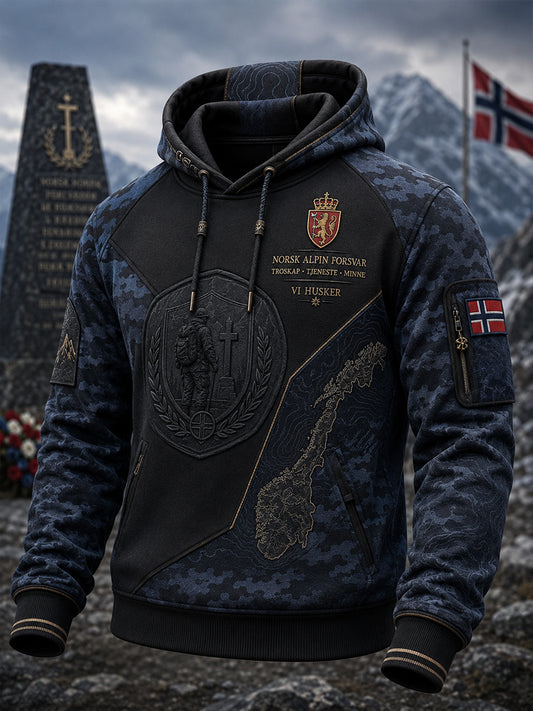 Mäns norska militär resa överdimensionerad drop-Shulder Hoodie med fickar