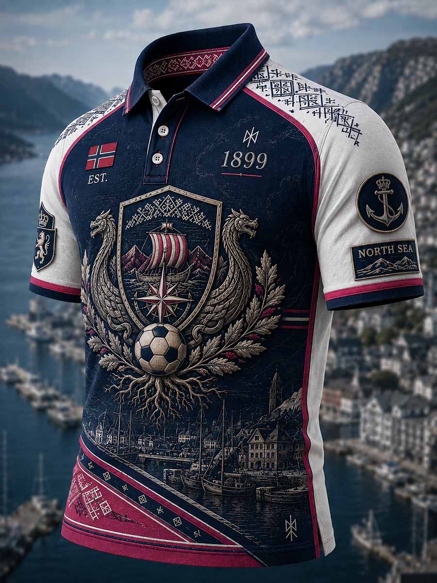 Vintage fotbollslag grafiskt tryckt polotröja för män