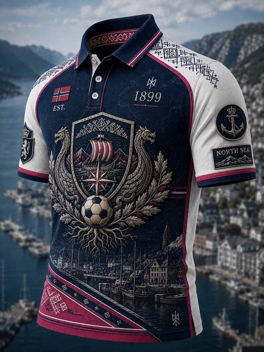 Vintage fotbollslag grafiskt tryckt polotröja för män