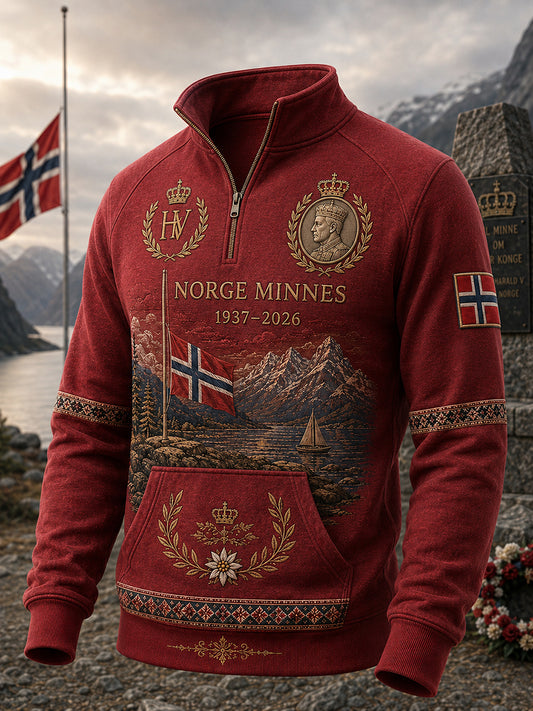 Herrtröja med halvdragkedja och ståkrage till minne av Norges kung Harald V