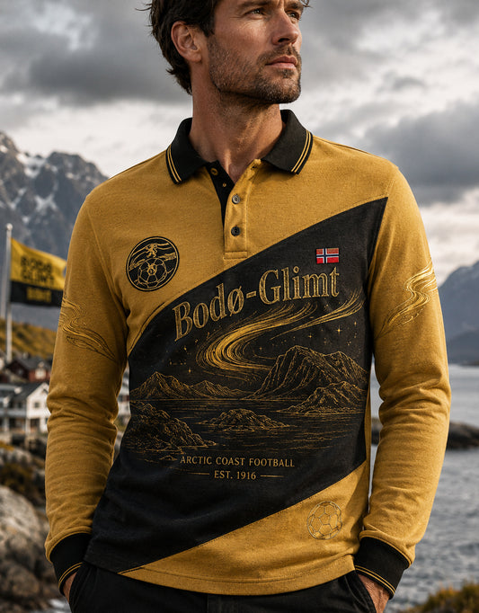 Herrpolo med lång ärm i norskt fotbollsstil – Bodø/Glimt