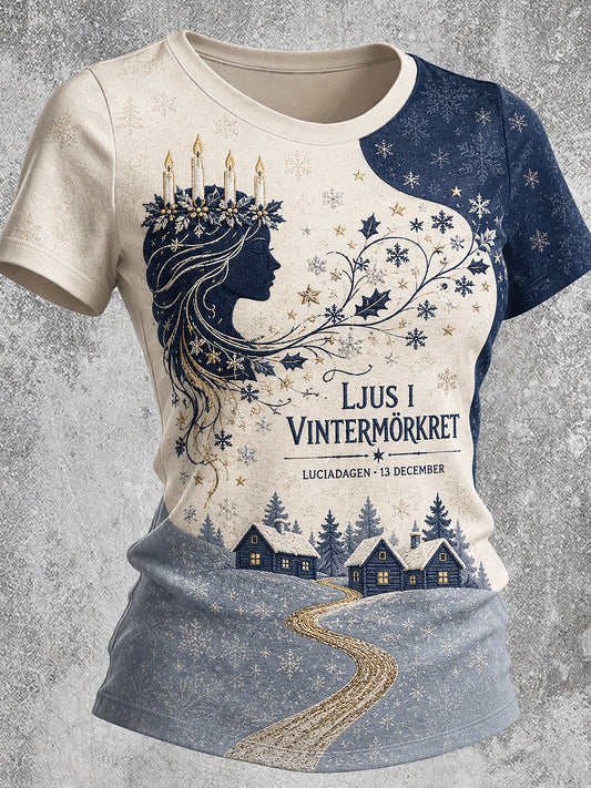 Kvinnors Lucia ljustryckt Vintage Fashion Loose kort ärm T-shirt