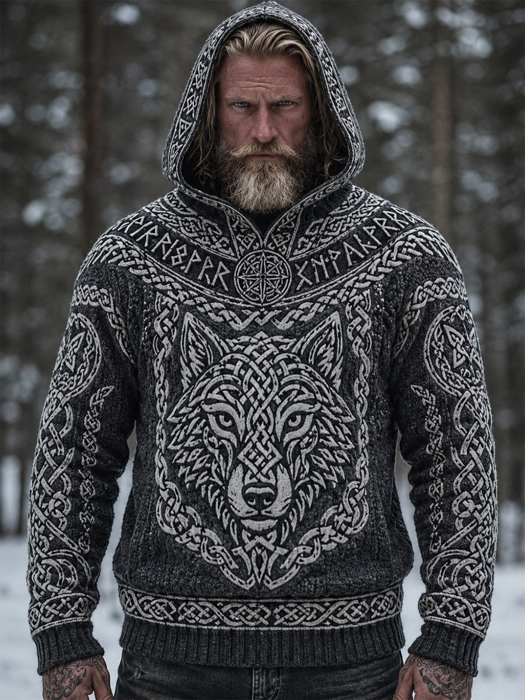 Män Viking varg huvud mönster design avslappnad varm imitation tröjar