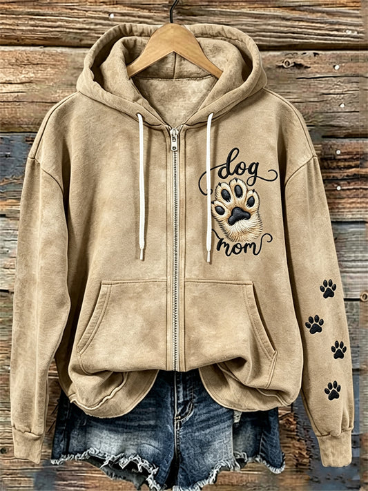 Kvinnors hund mamma fuzzy hund tass & tass utskrifter mysiga full zip Hoodiet