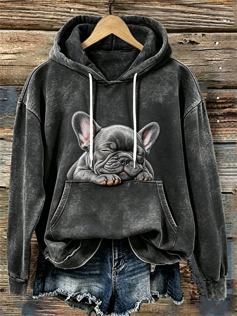 Kvinnors vackra sovande franska bulldogg Print Mysig Hoodie Print