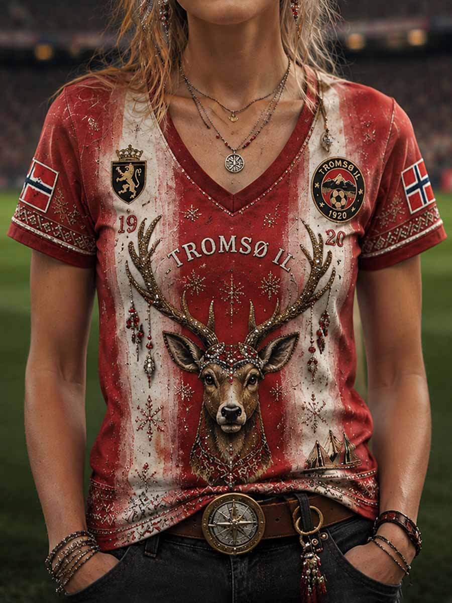 Kvinnorska nordligaste fotbollsklubb mönstrad tryckt T-shirt