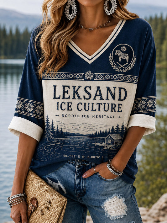 Kvinnors svenska hockey Leksands IF fans älskarmönster Lin V-hals skjjorta