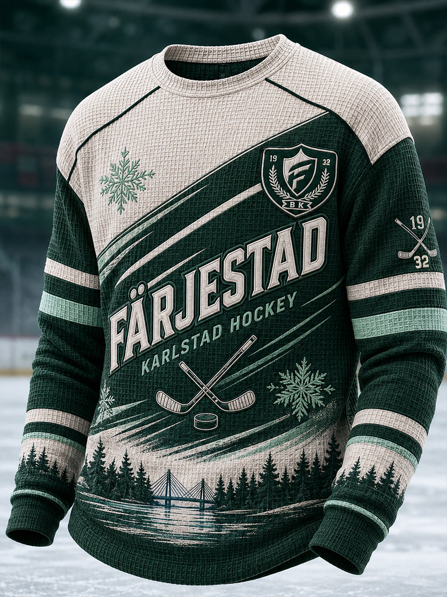 Herrarnas svenska ishockeytröja Waffle långärmad t-shirt för fans och älskare