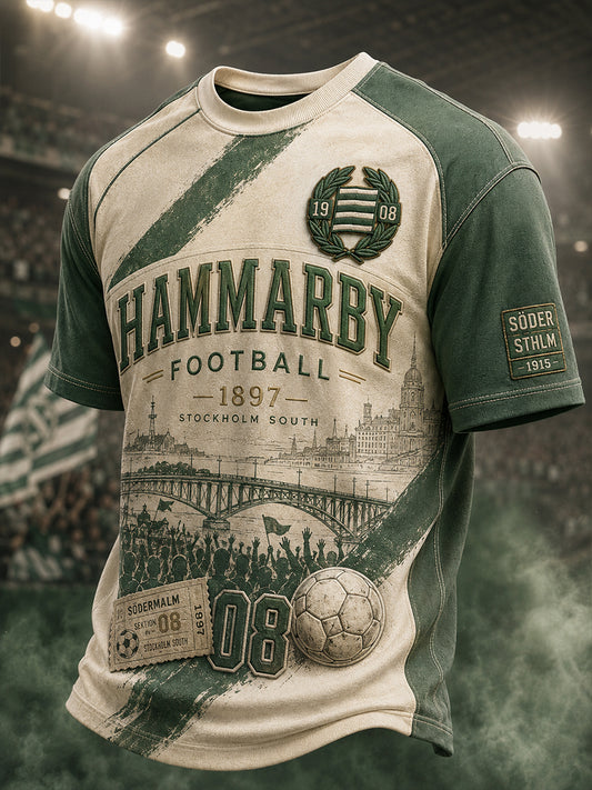 Herrarnas svenska fotbollströja med Hammarby-tema för fans och älskare, kortärmad tröja