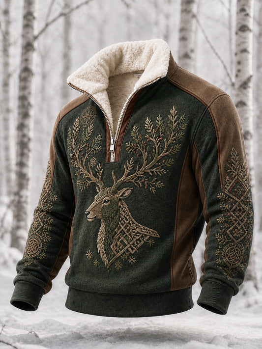 Retro Nordic-stil djurkonst Skriv ut Casual Zip-Up Sweatshirt