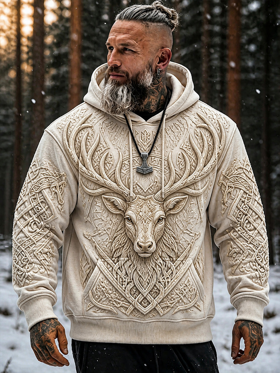 Retro Nordic-Style Animal Art Print Casual, Bekväm Hoodiee