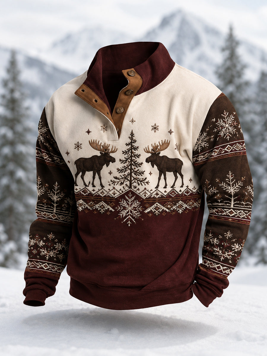 Herrpullover för vintern med älgmönster, i casual stil