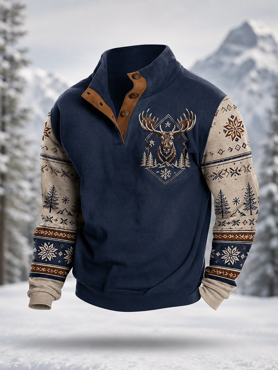 Herrpullover för vintern med älgmönster, i casual stil