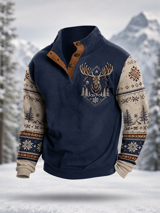 Herrpullover för vintern med älgmönster, i casual stil