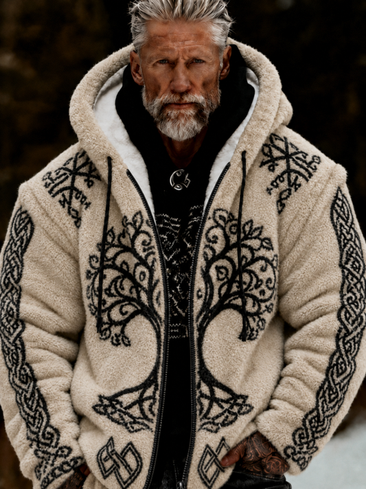Mäns viking keltiska konst plush mysig varm dragkedja Flannel jacka
