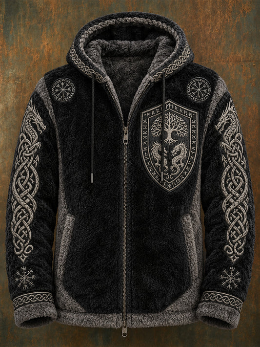 Manskläder vikingastil ledig vintervarm flanellkappa med huva