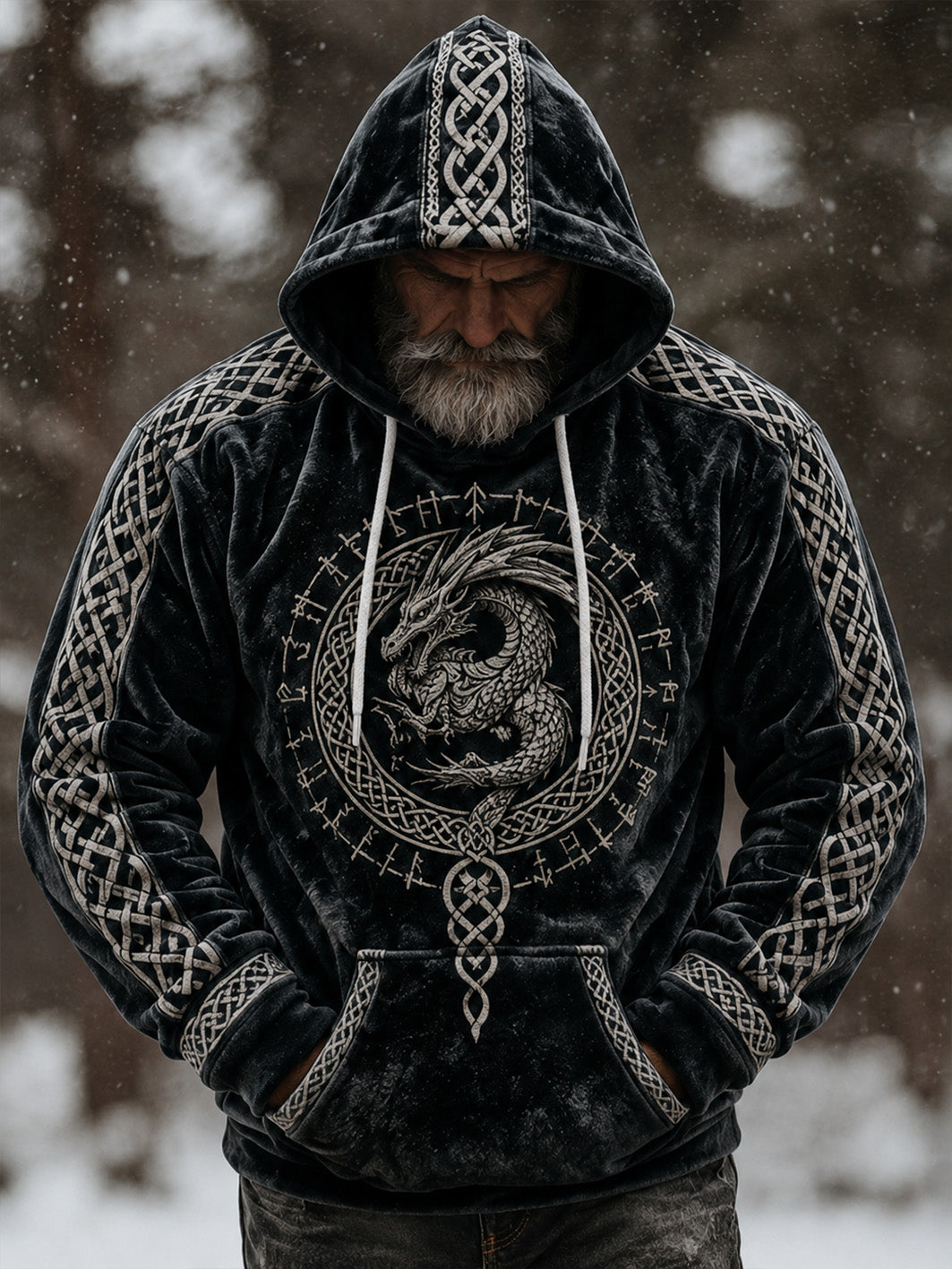 Mäns retro Viking mönster design avslappnad flanell hoodie.