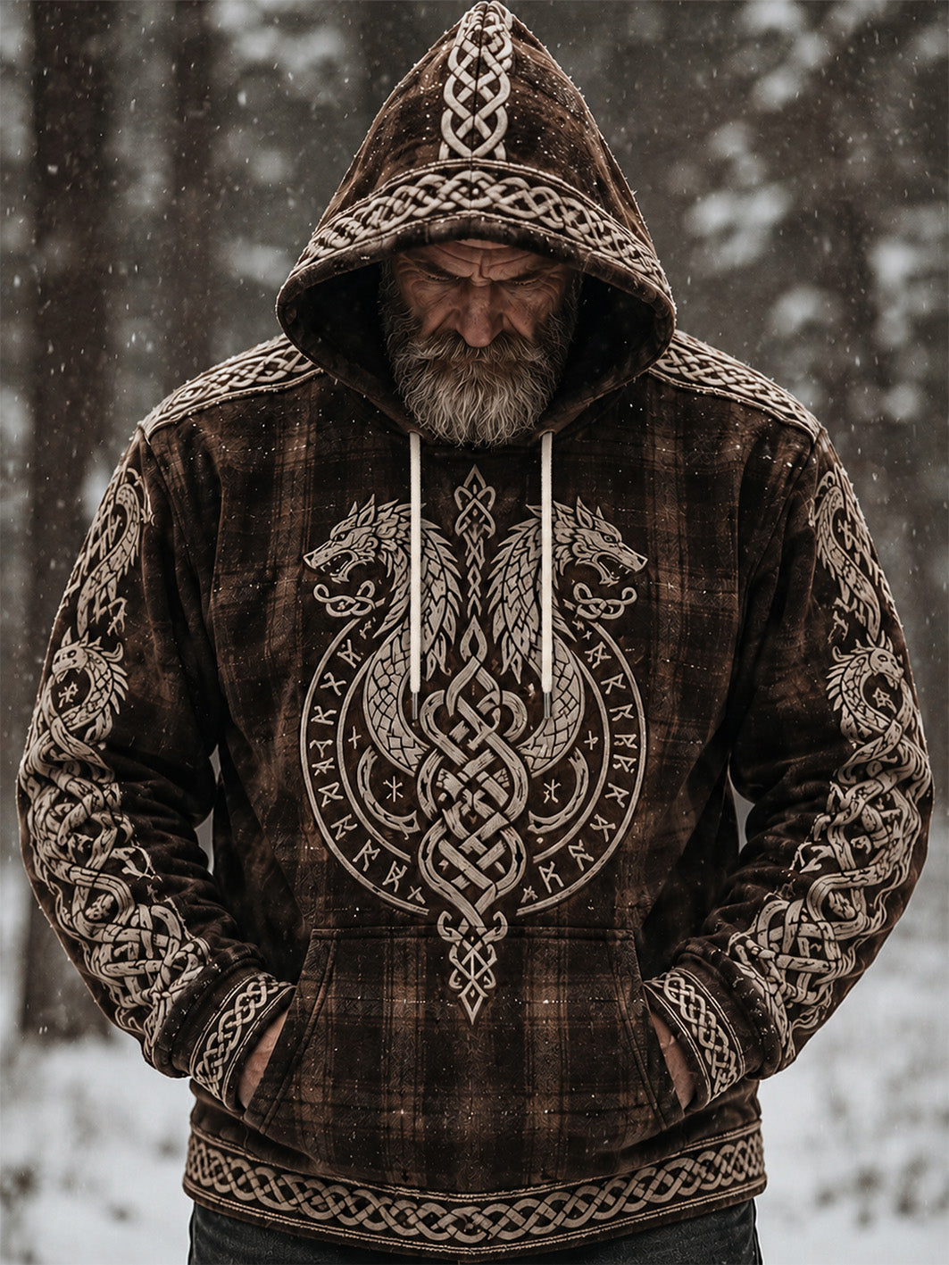 Mäns retro Viking mönster design avslappnad hoodie.