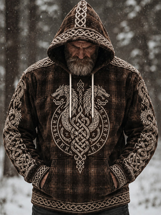 Mäns retro Viking mönster design avslappnad hoodie.