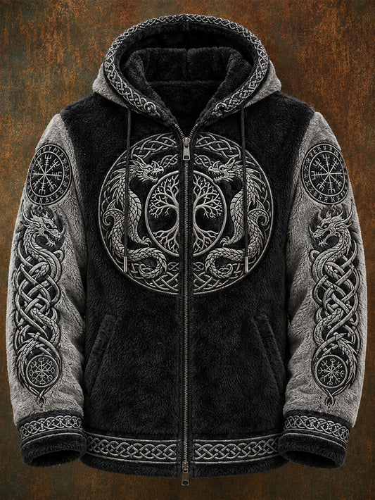Manskläder vikingastil ledig vintervarm flanellkappa med huva