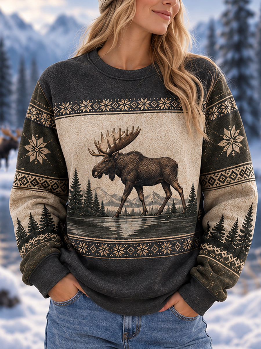 Kvinnors vinter Moose Print Casual Sweatshirt