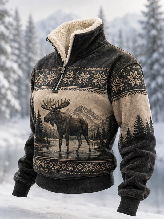 Kvinnors vinter Moose Print Casual Fur Collar Topp