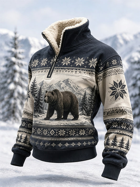 Kvinnors vinter Snöbjörn Print Casual Pälskrage Topp