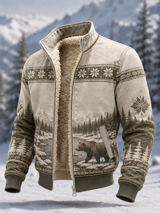 Mäns vinter snöbjörn Skriv ut Casual Composite Fleece Jacka
