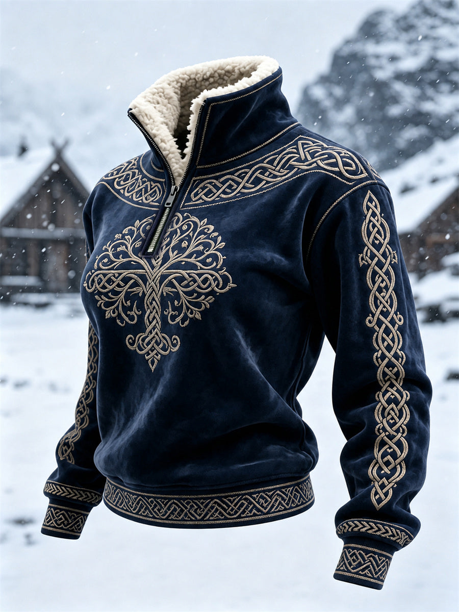 Kvinnors Vintage Viking träd liv keltisk knop pälskrage topp