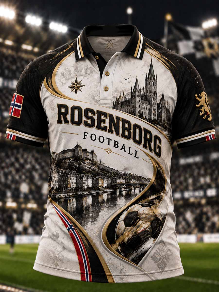 Herrpolotröja i retrostil med RBK-fotbollslagstryck