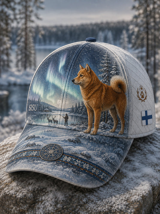 Unisex Vintage Finsk Nordisk Hunds Konsttryck Avslappnad Mössa