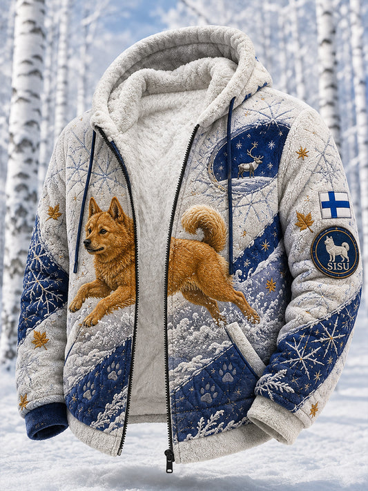 Retro nordisk stil, grafisk huvtröja med jakthund, avslappnad och bekväm