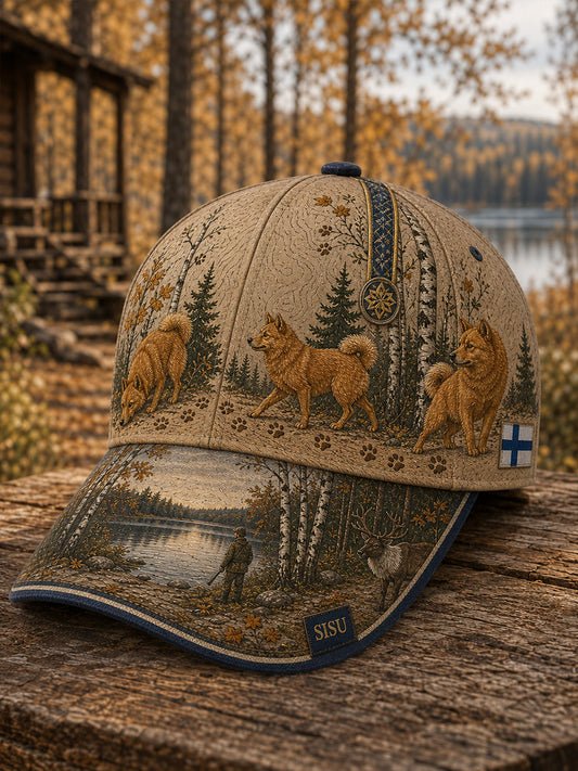 Unisex Vintage Finsk Nordisk Hunds Konsttryck Avslappnad Mössa