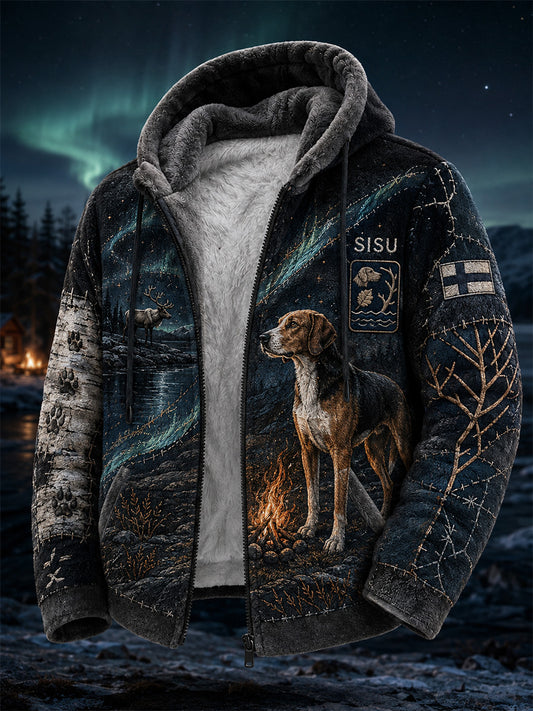 Retro NordicStyle jakthund Graphic Hoodie Casual Comfortabler