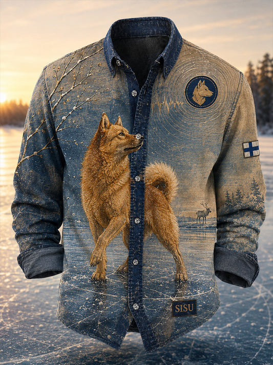 RetroStyle Finnish Nordic Hound Art Print Casual, Bekväm långärmskjort