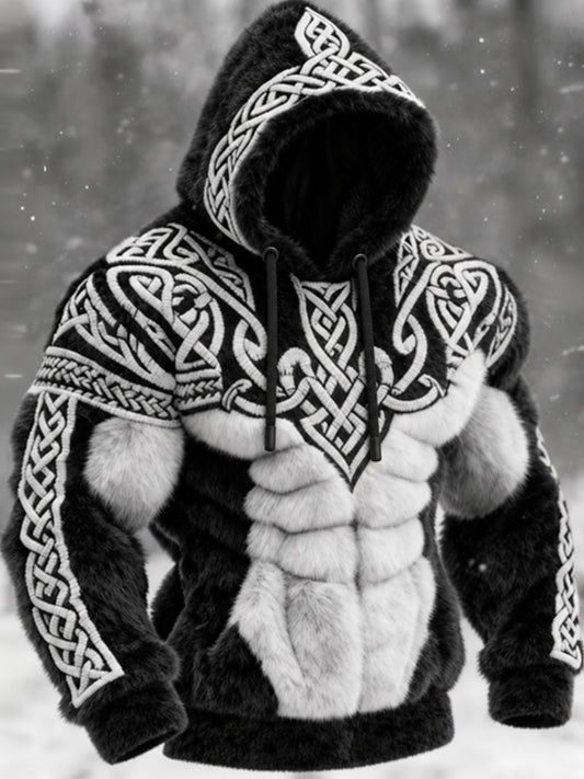 Mäns Viking Tribal Jacquard Celtic Knop muskellinje inspirerad konst Flannel varm Hoodie