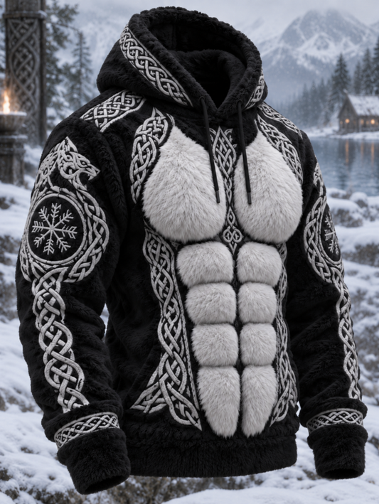 Herrlig vikingatröja i jacquardstickat mönster med keltiskt knutmotiv, muskellinjeinspirerad konst, mjuk och varm hoodie